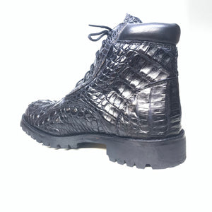 Safari Black All-Over Crocodile Horn-back Combat Boots - Dudes Boutique