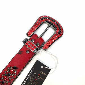 b.b. Simon 'Red War' Pony Hair Studded Crystal Belt - Dudes Boutique