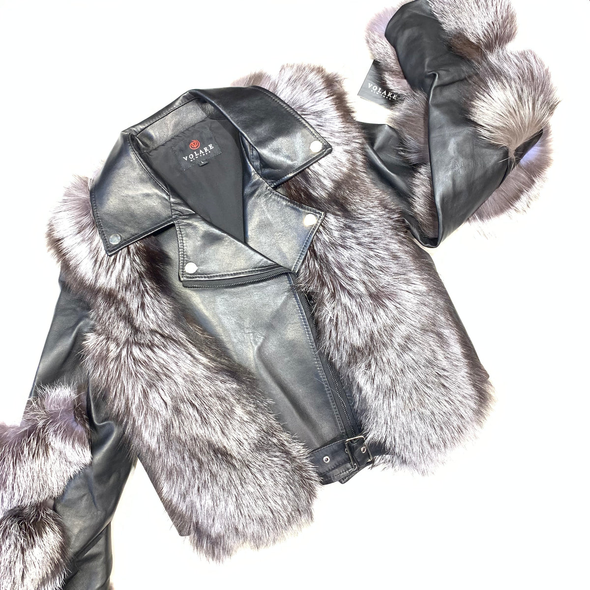 Volare Silver Fox Fur Biker Jacket - Dudes Boutique