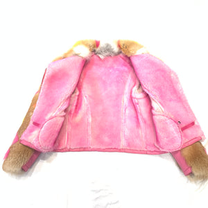 Kashani Women's Pink Shearling Fox Fur Sleeve Biker Jacket - Dudes Boutique