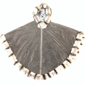 Barya NewYork Ladies Rex Rabbit Chinchila Reversible Zipper Poncho - Dudes Boutique