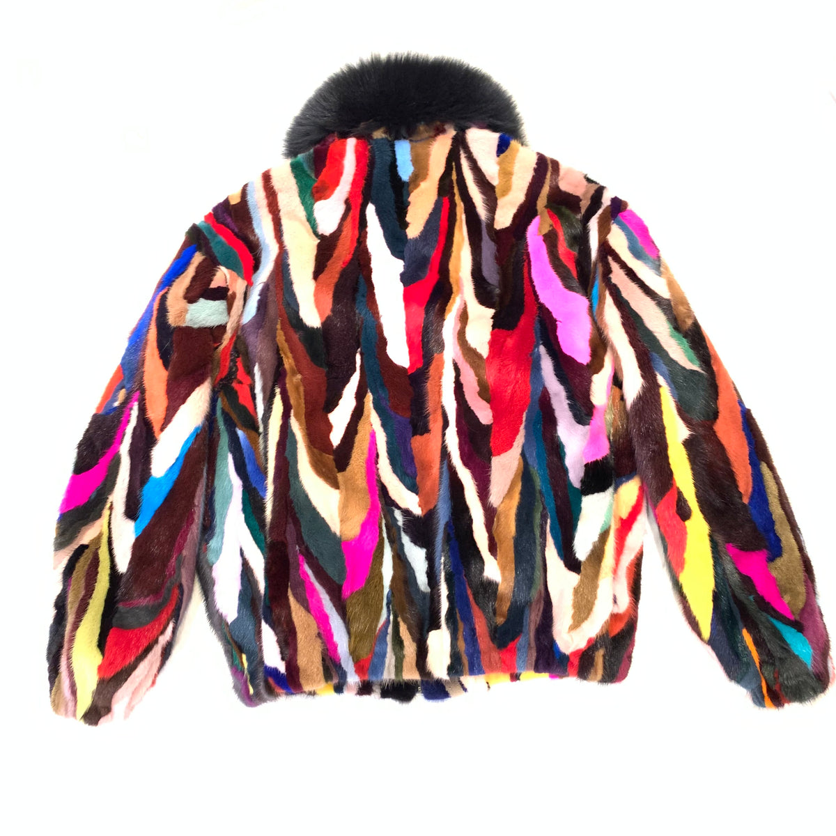 Kashani Women's Multi-Color Mink Fox Fur Collar Bomber Coat - Dudes Boutique