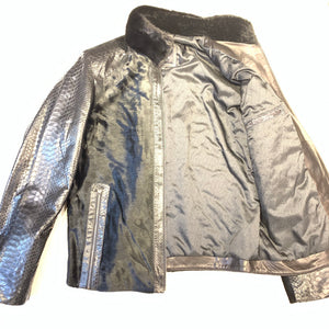 Barya NewYork Mink Collar Python Sleeve Pony Bomber Jacket - Dudes Boutique