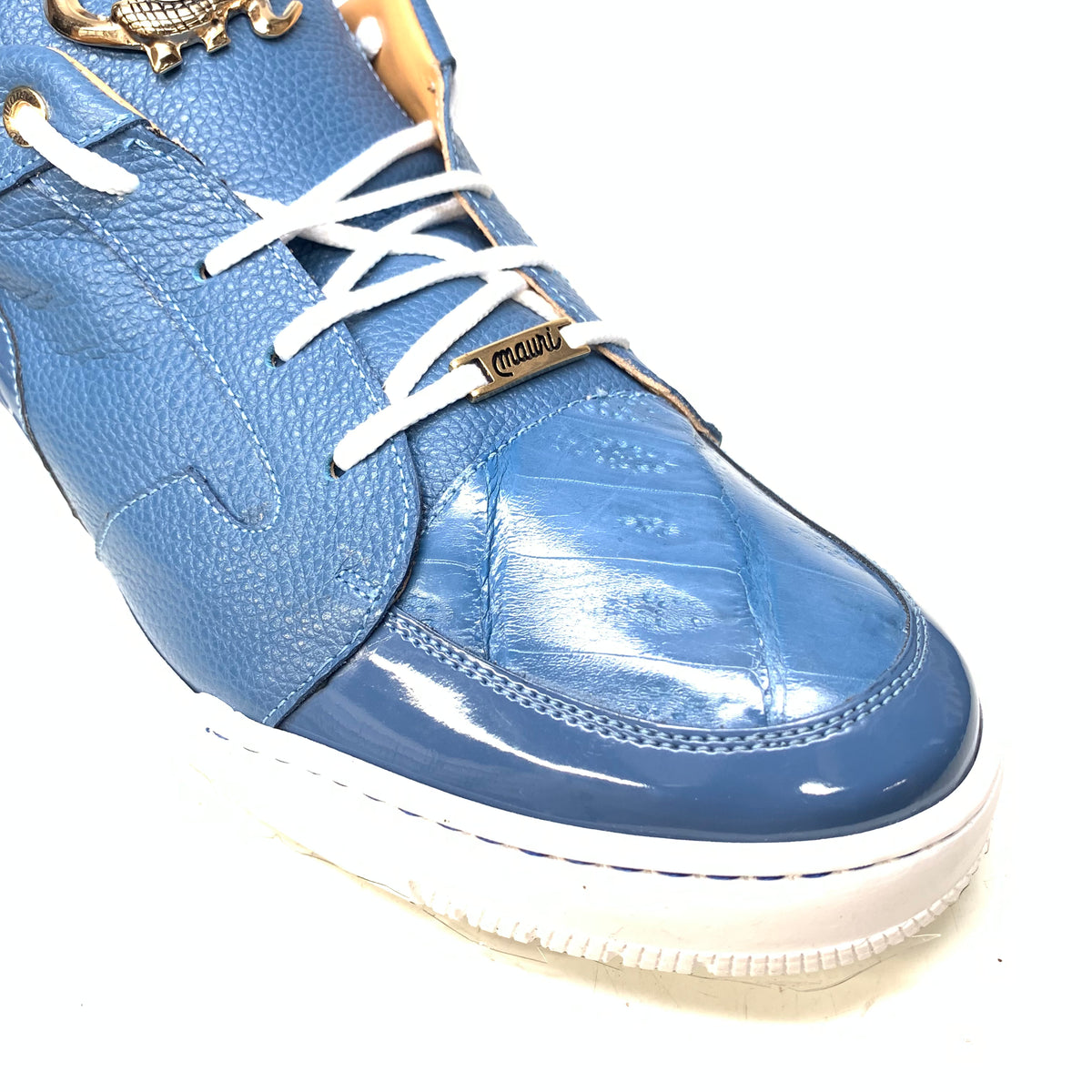 Mauri '8412' Caribbean Blue Alligator/Suede/Patent Leather Low Top Sneakers - Dudes Boutique