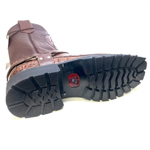 Los Altos Brown Harness Crocodile Biker Boots - Dudes Boutique
