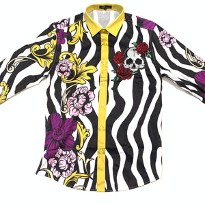 Barocco Men's Skull Rose Crystal Button Up Shirt - Dudes Boutique