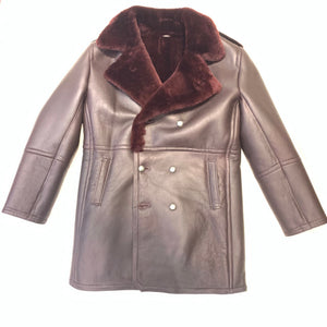 Kashani Men's Burgundy Double-Breasted 3/4 Shearling Coat - Dudes Boutique