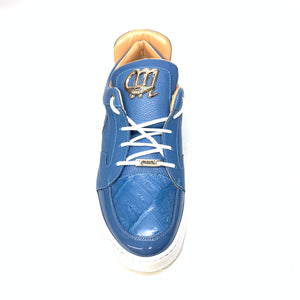 Mauri '8412' Caribbean Blue Alligator/Suede/Patent Leather Low Top Sneakers - Dudes Boutique