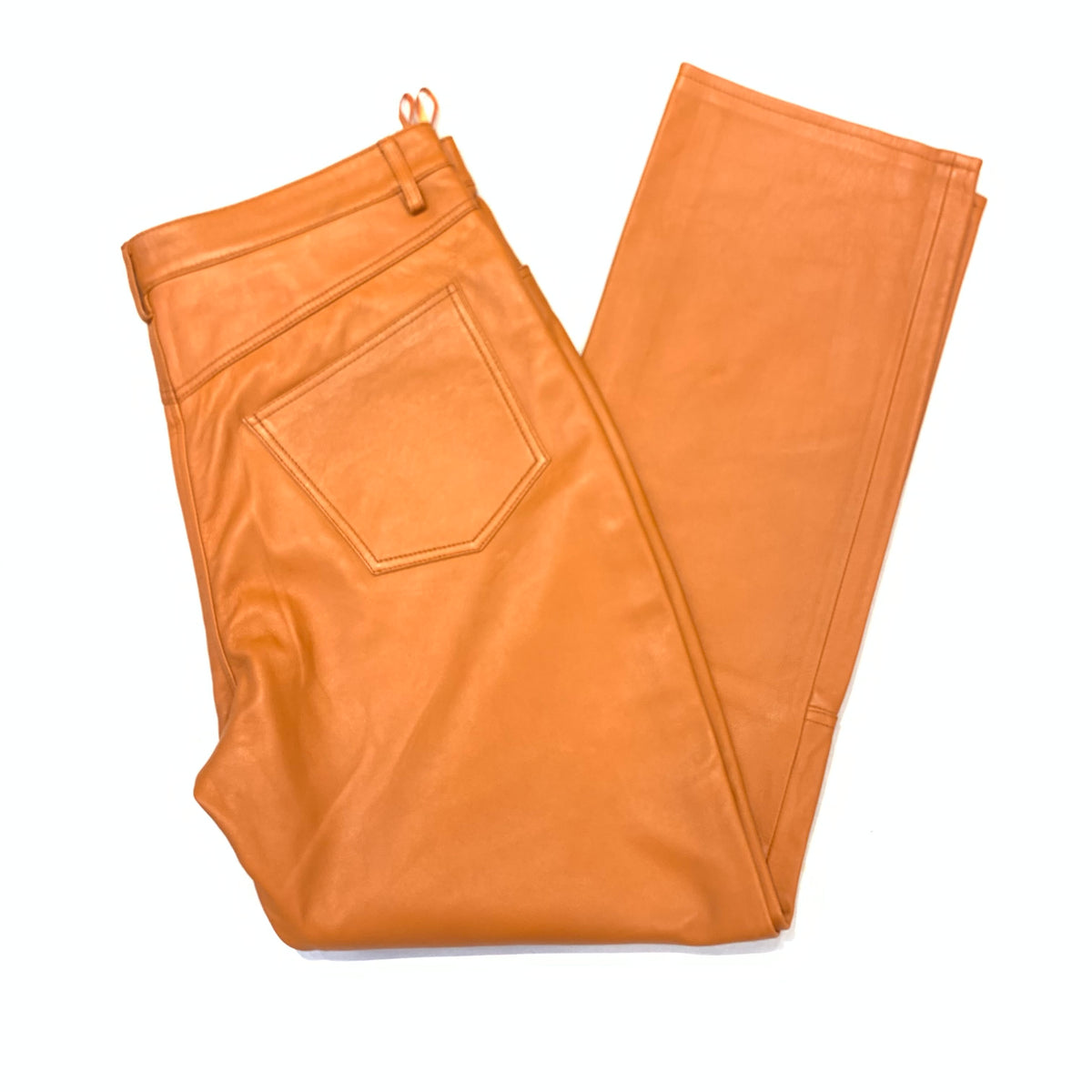 Kashani Men's Orange Tangerine Lambskin Straight Cut Leather Pants - Dudes Boutique