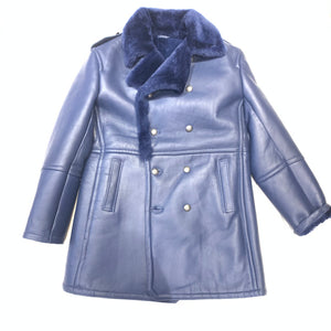 Kashani Men's Navy Blue Double-Breasted 3/4 Shearling Coat - Dudes Boutique