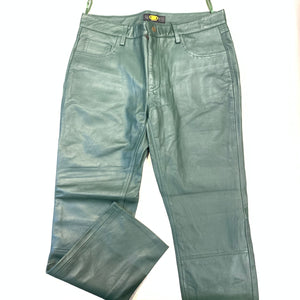 Kashani Men's Forest Green Lambskin Straight Cut Leather Pants - Dudes Boutique