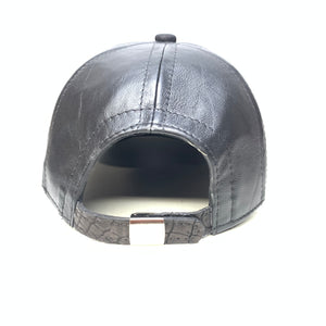 Kashani Men's Black Alligator/ Leather Strap-Back Base Ball Hat - Dudes Boutique
