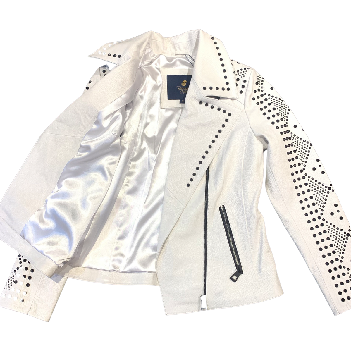 Barya NewYork Ladies White Spike Biker Jacket - Dudes Boutique