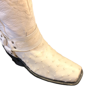 Los Altos Harness White Ostrich Quill Biker Boots - Dudes Boutique