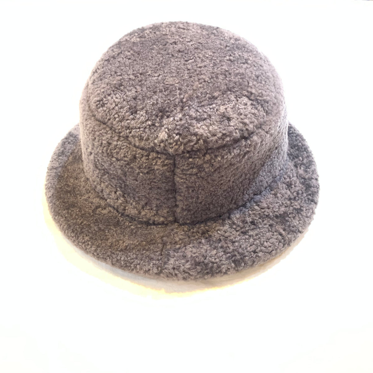 Kashani Grey Shearling Fur Bucket Hat - Dudes Boutique