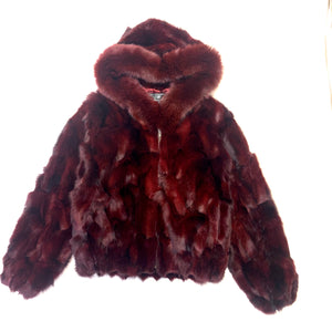 Kashani Women's Wine Full Fox Fur Hooded Bomber Coat - Dudes Boutique