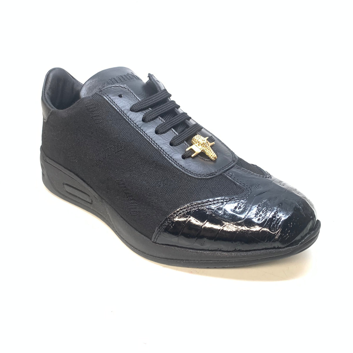 Mauri ‘54312’ Black Baby Crocodile + Nappa Leather Sneakers - Dudes Boutique