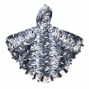 Barya NewYork Ladies Rex Rabbit Chinchila Reversible Zipper Poncho - Dudes Boutique