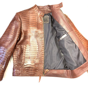 Kashani Men's Choclate All-Over Alligator Skin Bomber Jacket - Dudes Boutique