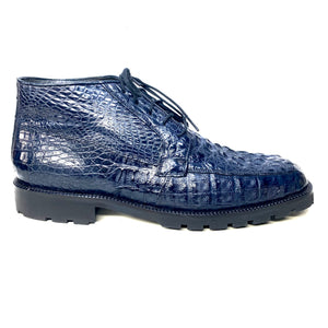 Los Altos Navy Hornback All-Over Crocodile Lace Up Ankle Boots - Dudes Boutique