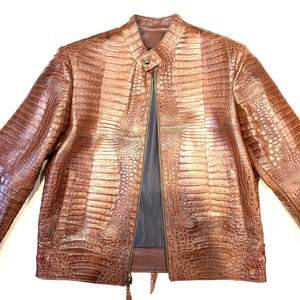 Kashani Men's Choclate All-Over Alligator Skin Bomber Jacket - Dudes Boutique