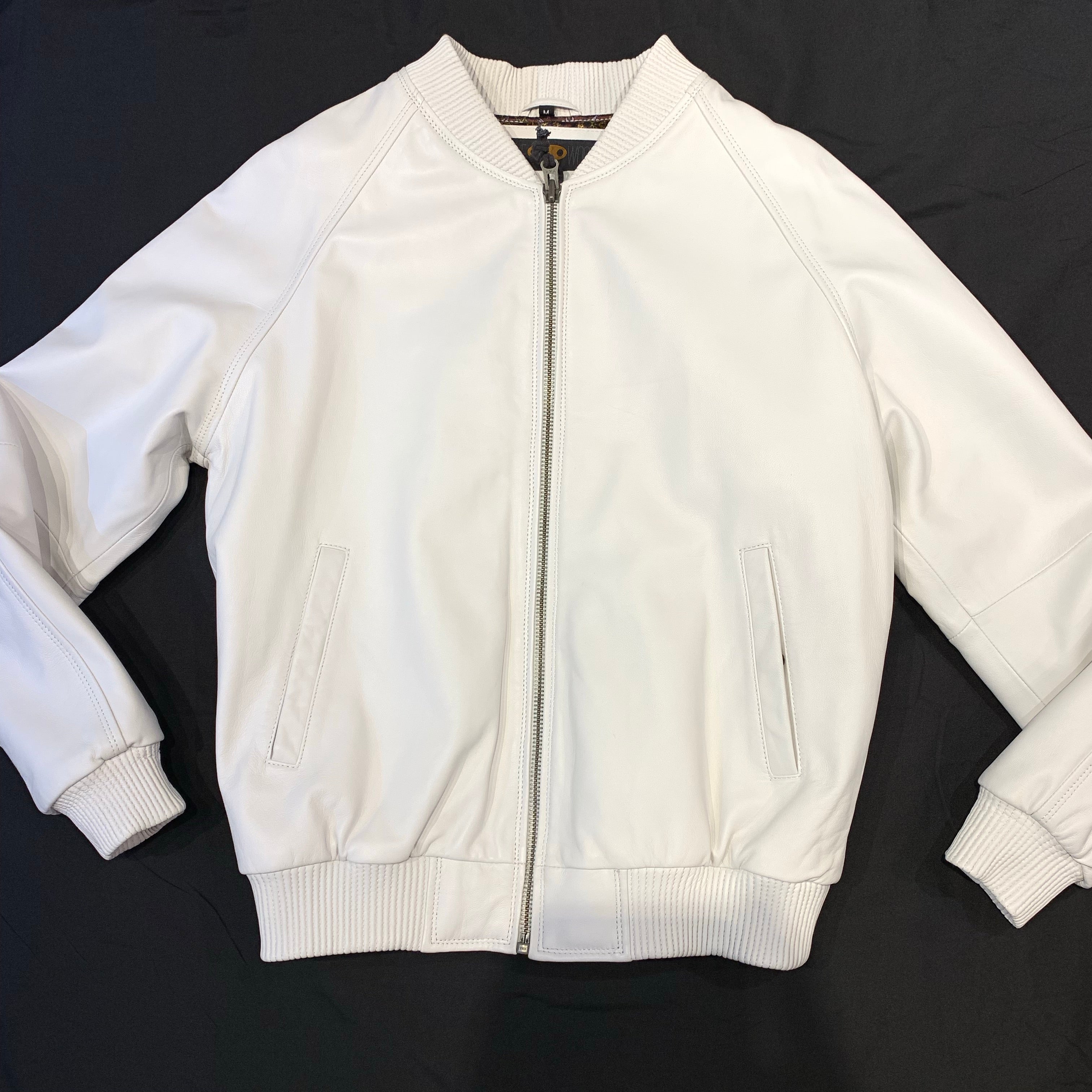Kashani White Lambskin MA-1 Bomber Jacket - Dudes Boutique