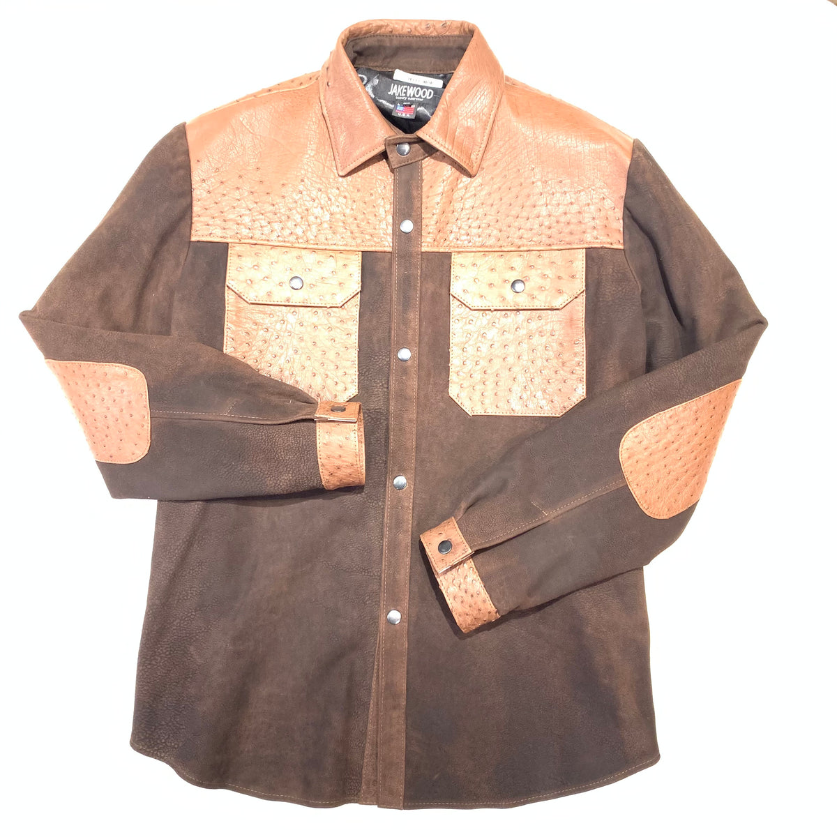 Kashani Chocolate Brown Ostrich Quill/Suede Shirt - Dudes Boutique
