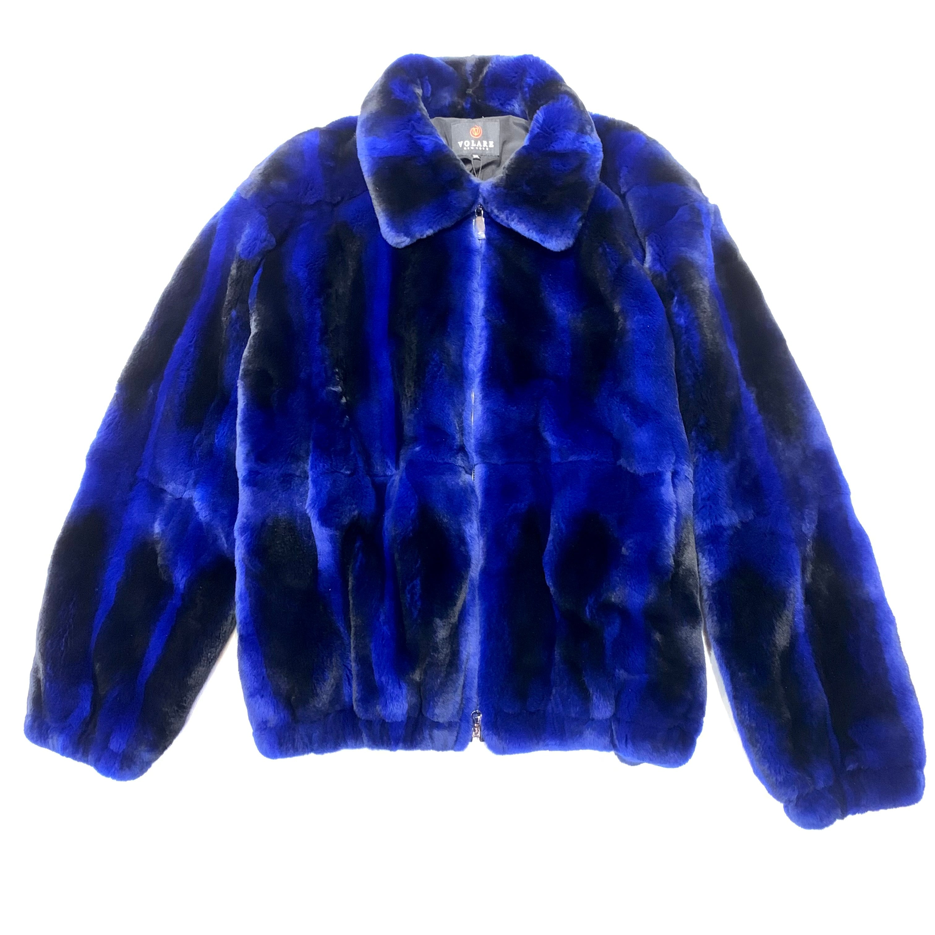 Volare Men's Blue Rex Rabbit Chinchilla Fur Coat - Dudes Boutique