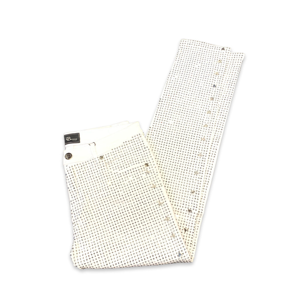 Barocco Men's White Fully Loaded Crystal Spiked Jeans - Dudes Boutique