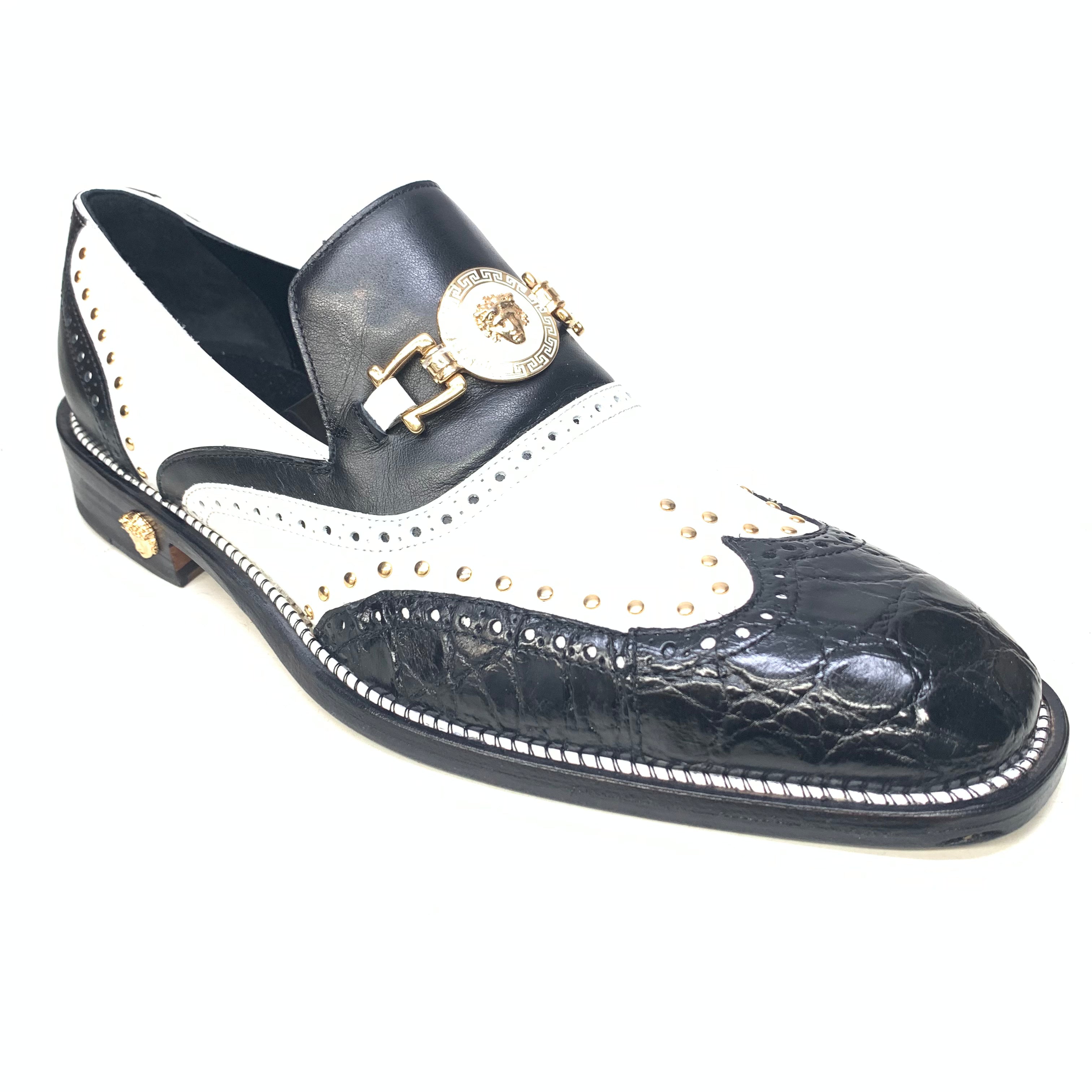Mauri 30921 Men's Black White Alligator Studded Loafer - Dudes Boutique