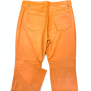 Kashani Men's Orange Tangerine Lambskin Straight Cut Leather Pants - Dudes Boutique