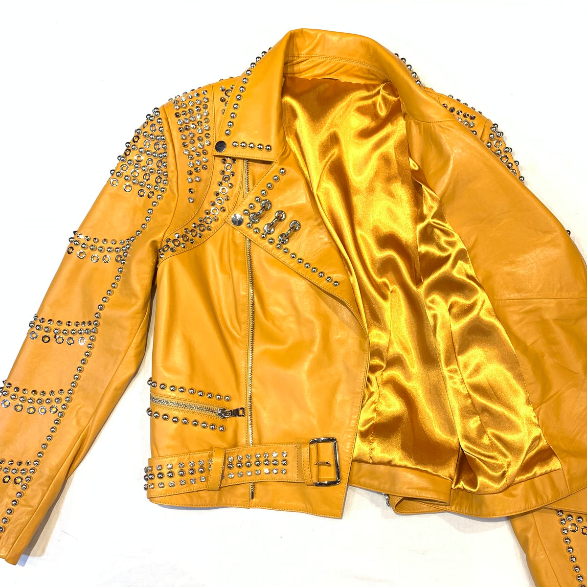 Daniels Leather Ladies Canary Yellow Biker Jacket - Dudes Boutique