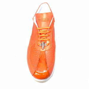 Mauri M770 Orange Arancio Perforated Crocodile Nappa Sneakers - Dudes Boutique