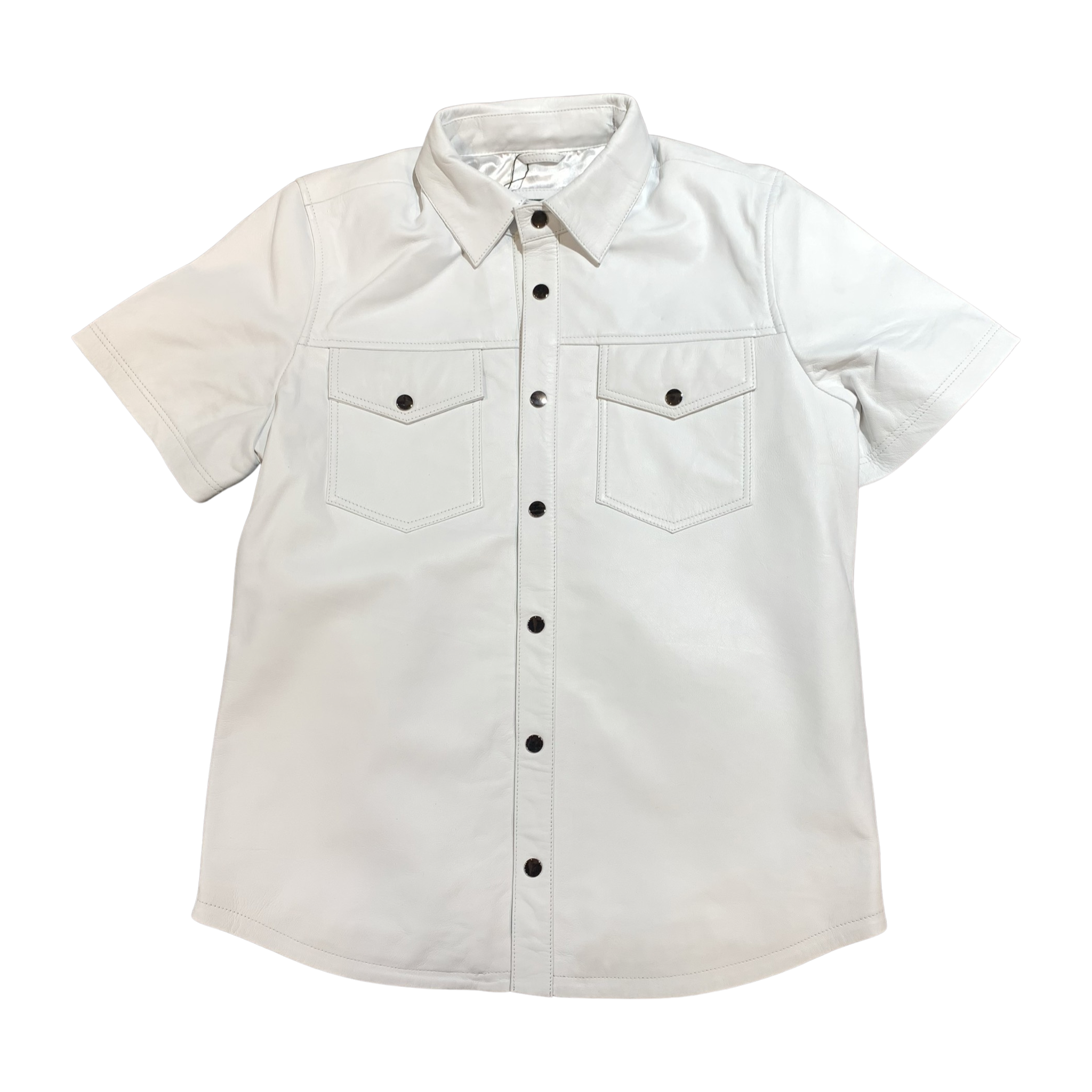 Kashani Men's White Lambskin Button-Up Short Sleeve Shirt - Dudes Boutique