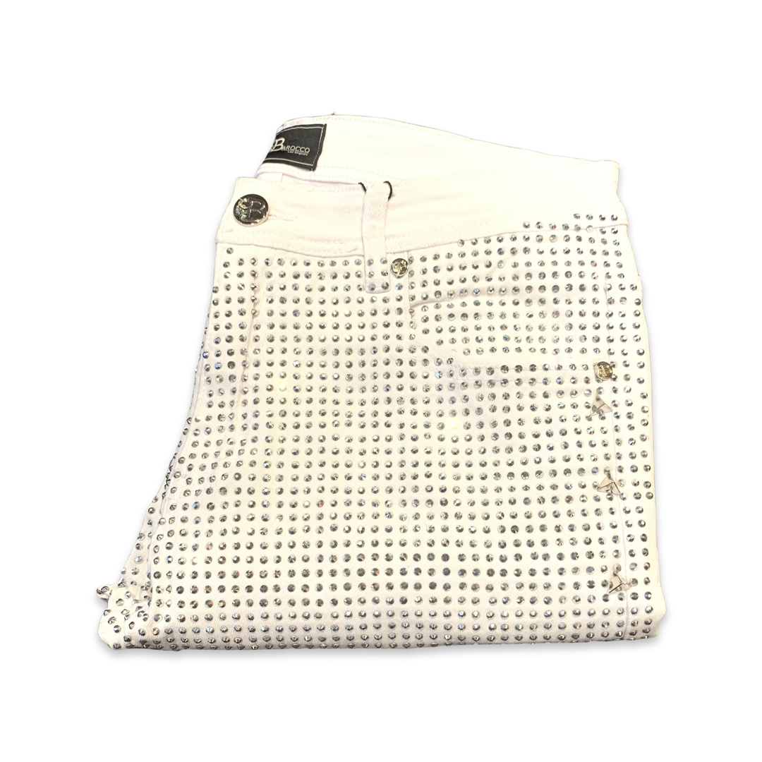 Barocco Men's White Fully Loaded Crystal Spiked Jeans - Dudes Boutique