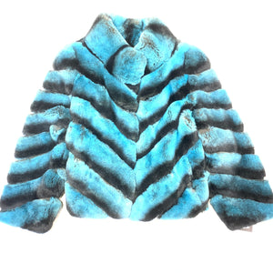 Kashani Ladies Ice Turquoise Rex Rabbit Chinchilla Coat - Dudes Boutique