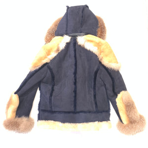 Kashani Men's Navy Blue Over Sized Fox Fur Collar/ Hooded Shearling Jacket - Dudes Boutique