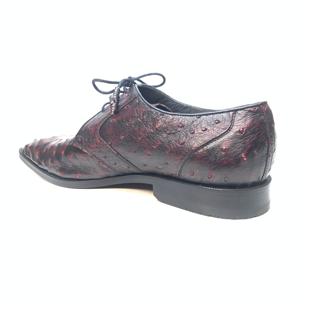 Los Altos Black & Cherry Ostrich Quill Lace Up Dress Shoes - Dudes Boutique
