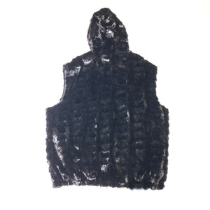 Kashani Black Men's Diamond Cut Mink Fur Hooded Vest - Dudes Boutique