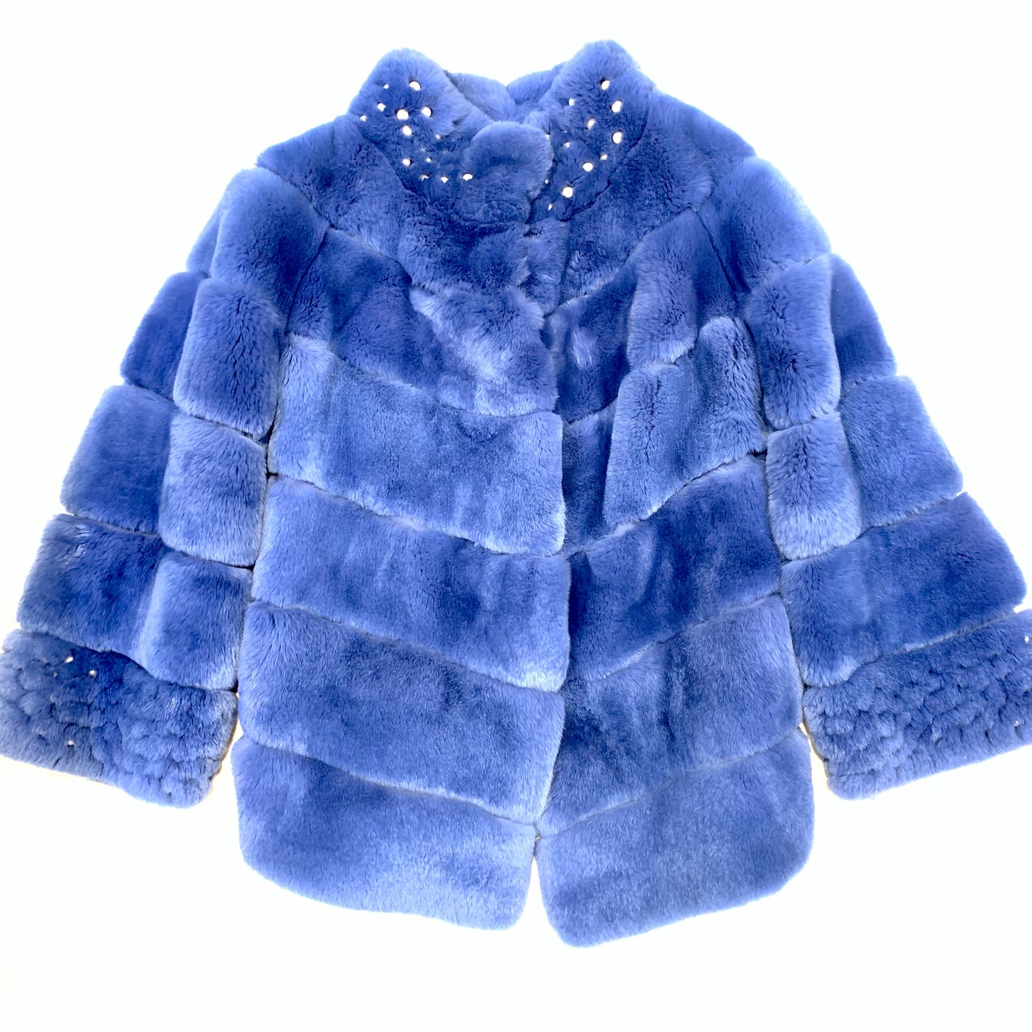 Barya NewYork Ladies Pearl Indigo Rex Rabbit Car Coat - Dudes Boutique