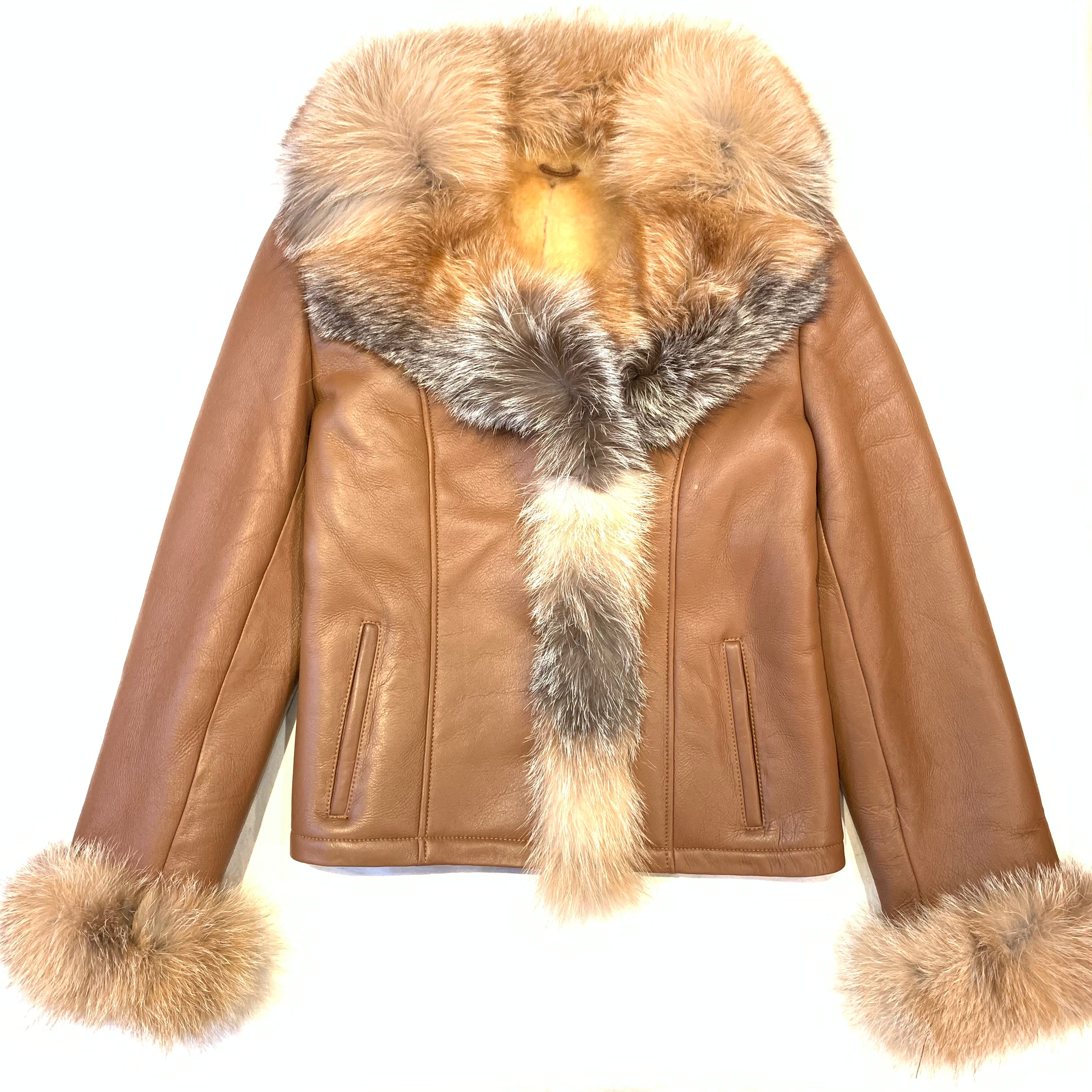 Kashani Ladies Whisky Lambskin Fox Fur Coat - Dudes Boutique