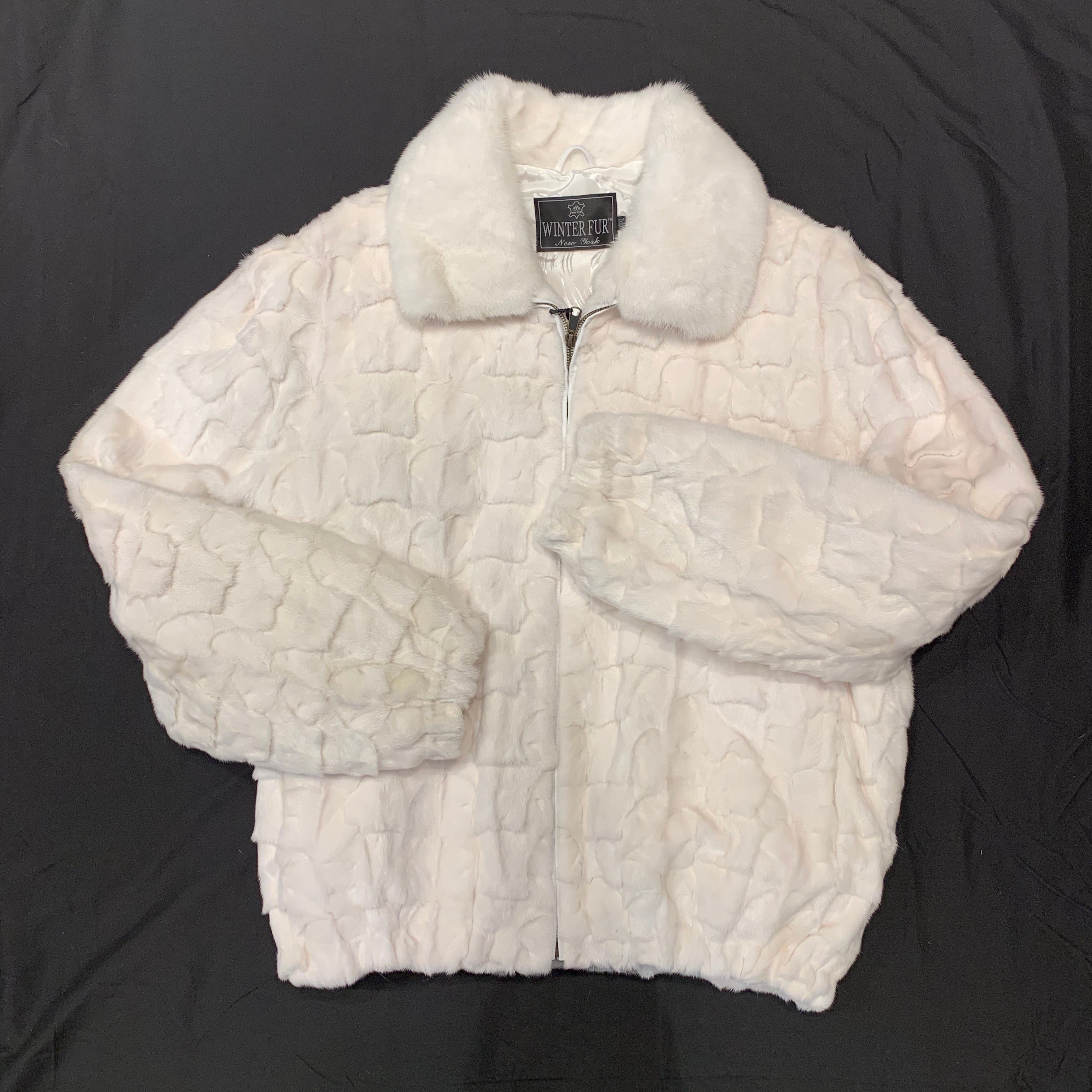 Kashani White Diamond Cut Mink Bomber Jacket - Dudes Boutique