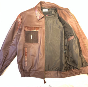 Kashani Chocolate Brown Alligator Horn-Back/Stingray Bomber Jacket - Dudes Boutique