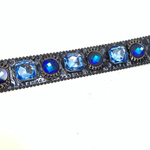 b.b. Simon 'Midnight Navy' Big Block Patent Python Crystal Belt - Dudes Boutique