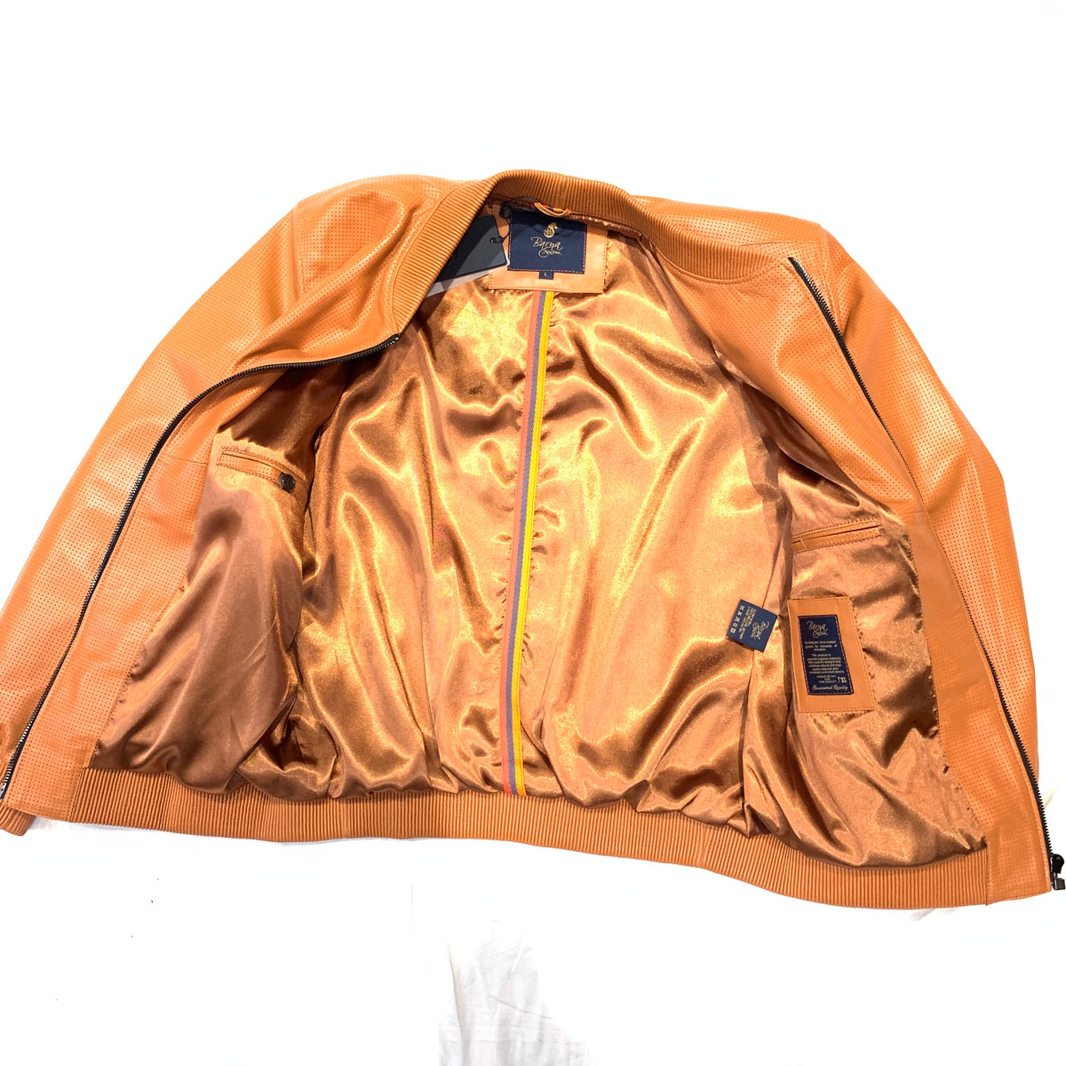 Barya NewYork Burnt Orange Perforated Lambskin Bomber Jacket - Dudes Boutique