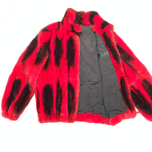 Volare Men's Red Rex Rabbit Chinchilla Fur Coat - Dudes Boutique