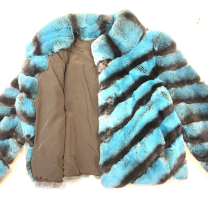 Kashani Ladies Ice Turquoise Rex Rabbit Chinchilla Coat - Dudes Boutique
