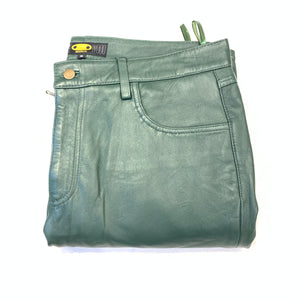 Kashani Men's Forest Green Lambskin Straight Cut Leather Pants - Dudes Boutique