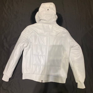 Barya NewYork White Quilted Lambskin Black Fox Fur Hooded Bomber Jacket - Dudes Boutique