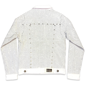 Barocco Men's White Fully Loaded Crystal Spiked Jean Jacket - Dudes Boutique